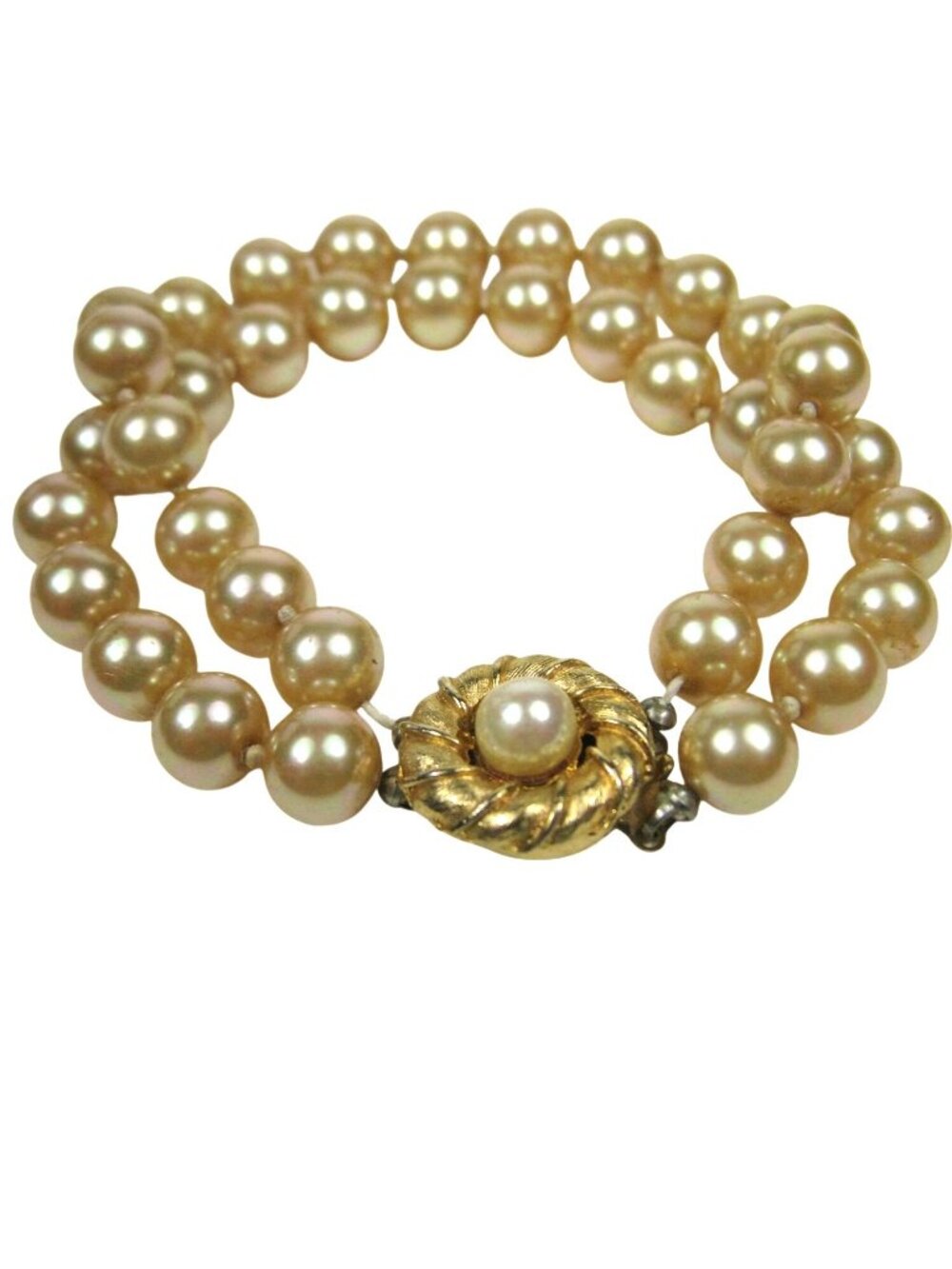 Duchess Double Strand Simulated Pearl Bracelet Gold Tone Box Clasp Vintage